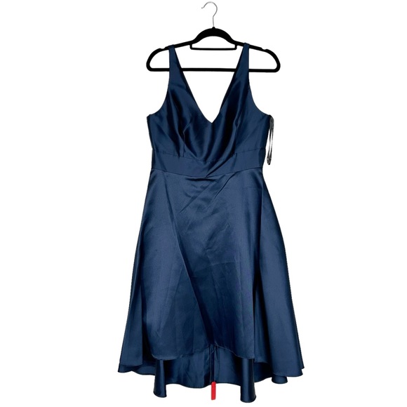 ALFRED SUNG V-neck Satin Twill High Low Dress in Midnight Navy - Picture 4 of 10